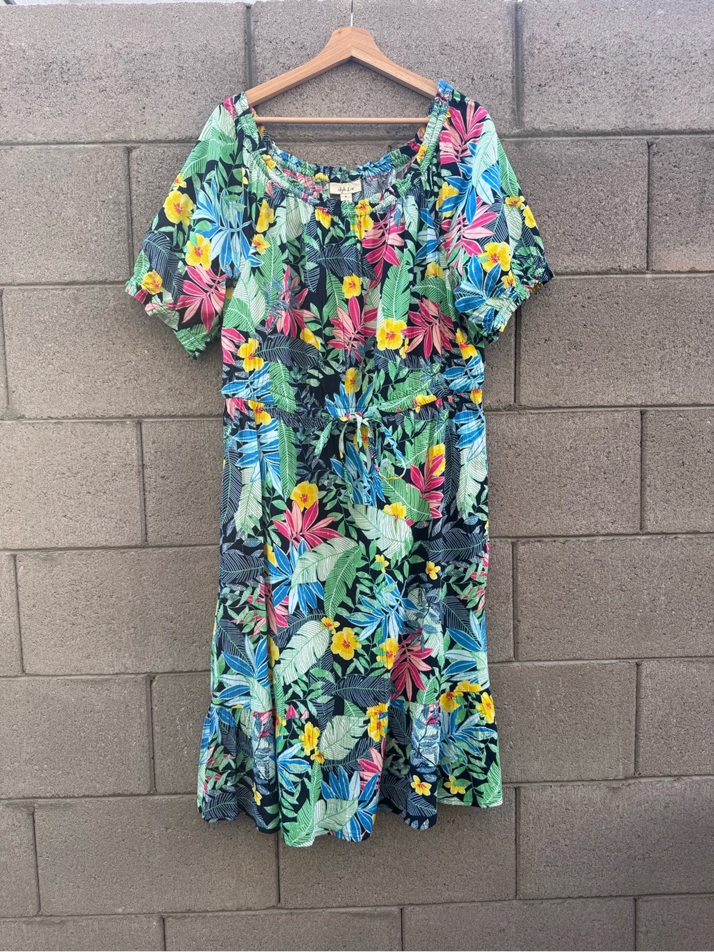 Style & Co. Tropical Floral Midi Dress in Black, Green, Blue, Pink, Yellow XL
